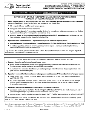 DIRECTIONS for FILING FORM FI 17REPORT of Dmv Ny