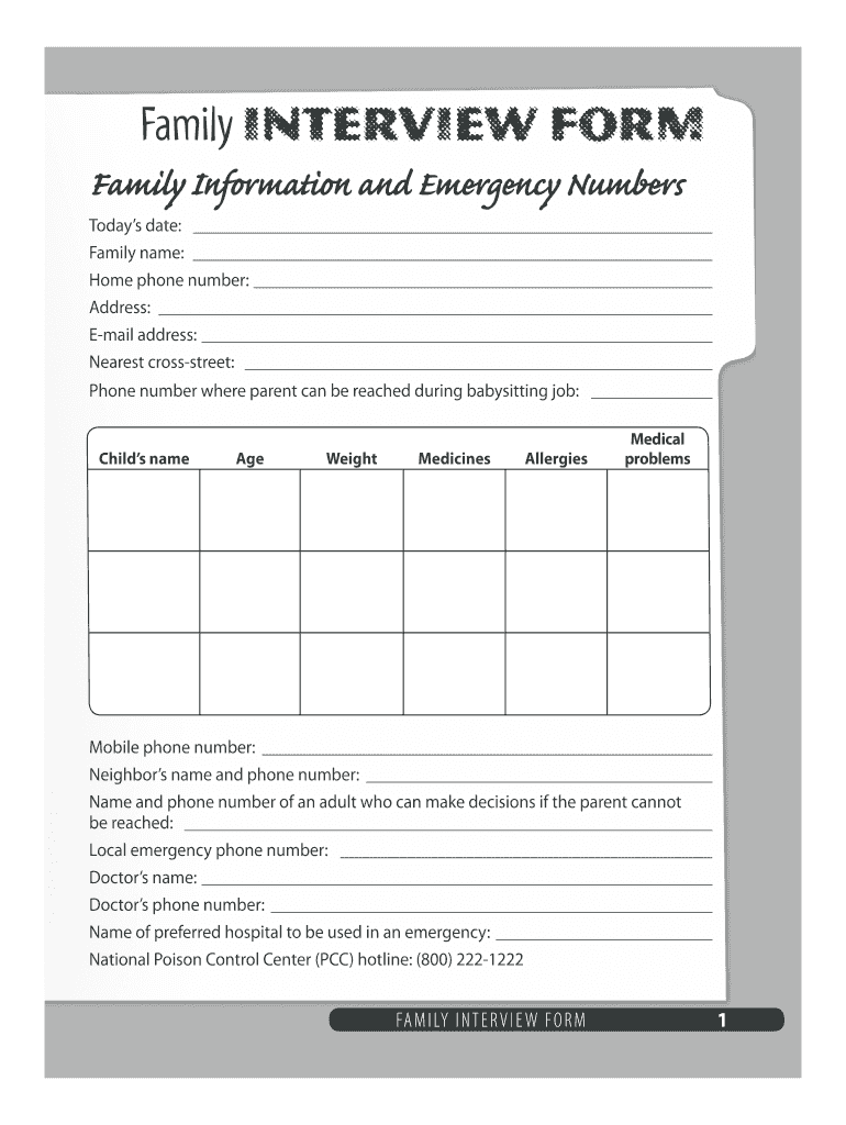 Babysitting Family Interview Form