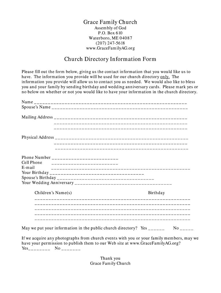 Grace Family Church  Form