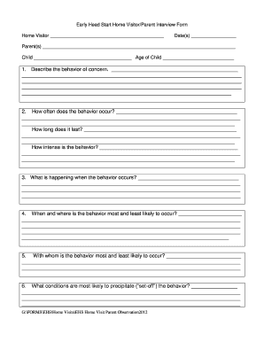 Functional Assessment Interview Form FE III Headstart Csi