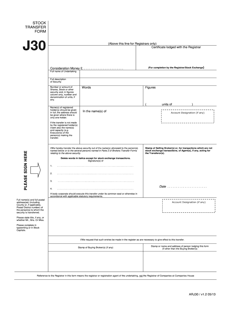  Stock Transfer Form J30 2013-2024