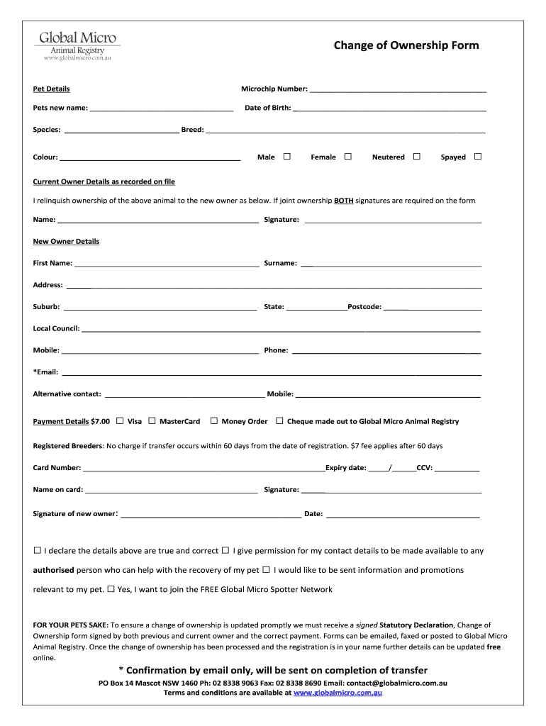 Global Micro Change Ownership  Form