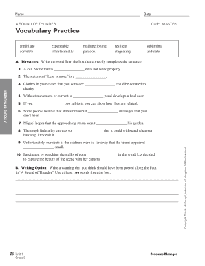 A Sound of Thunder Vocabulary Worksheet  Form