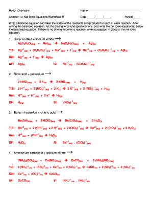 Ionic Equations Worksheet  Form