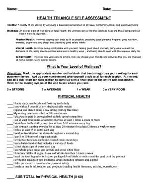 Health Triangle Worksheet Middle School  Form