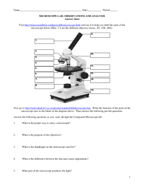 Microscope Lab Answer Key  Form