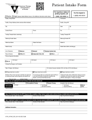  Patient Intake Form ATA of Florida 2015