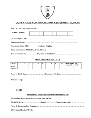 ignou assignment front page form