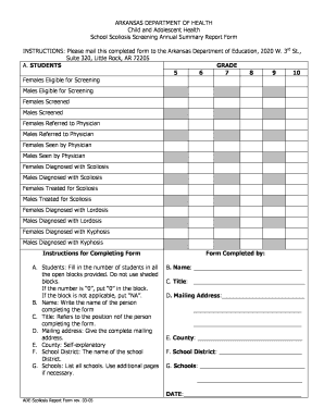 Scoliosis Screening Annual Summary Report Form Arkansascsh