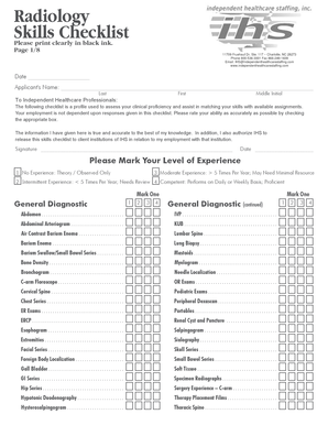 Radiologic Technologist Skills Checklist  Form