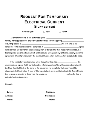 Application for Temporary Disconnection of Electricity Connection  Form