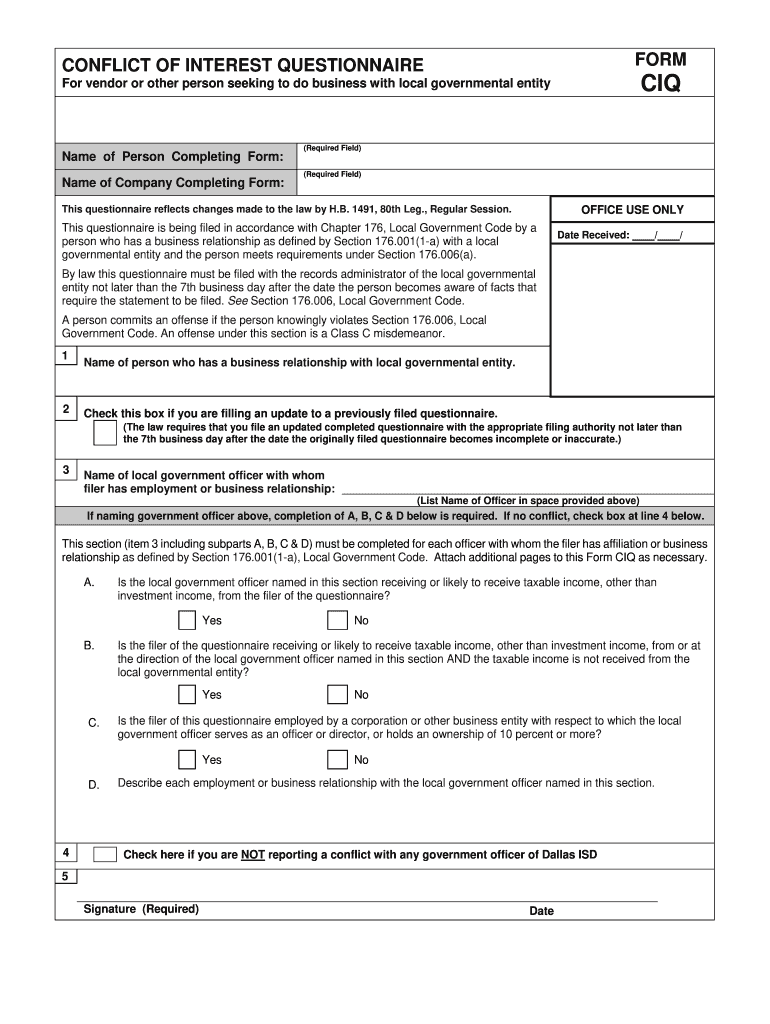 Ciq Form Texas