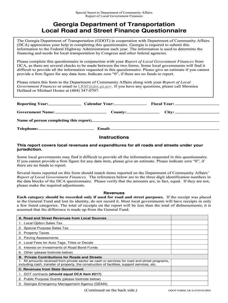 Georgia Department of Transportation Local Road and Street Finance Questionnaire  Form