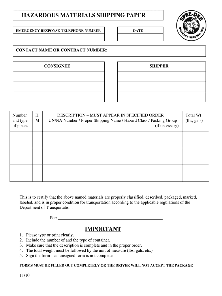 Hazmat Shipping Paper Forms