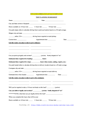 Trucker Trip Planning Worksheet  Form