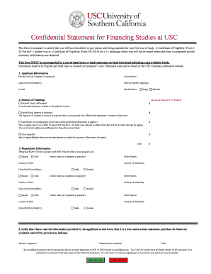 Confidential Statement for Sponsored Studies at Usc  Form