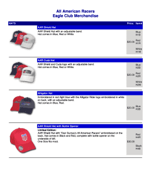 All American Racers Merchandise  Form
