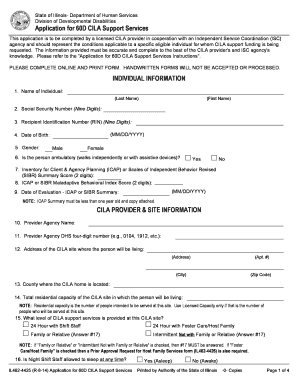 Application for 60D CILA Support Services Dhs State Il  Form