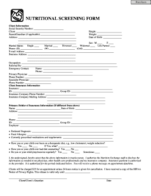 Nutrition Screening Form