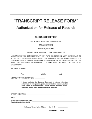 TRANSCRIPT RELEASE FORM Krhsnet