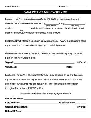 FAAWC PATIENT PAYMENT AGREEMENT  Form