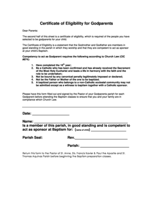 Godparent Letter of Eligibility  Form