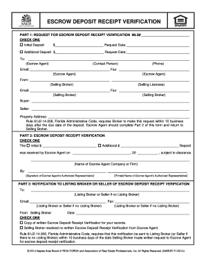 Escrow Deposit Receipt Verification Form