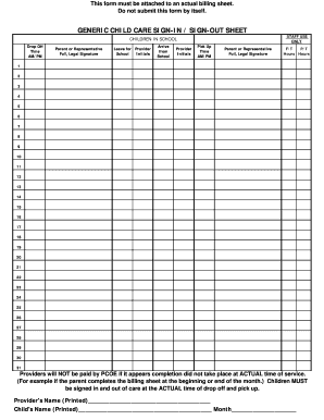 GENERIC CHILD CARE SIGN in SIGN OUT SHEET Sites Placercoe K12 Ca  Form