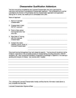 Cheesemaker Qualification Addendum Wisconsin Datcp Wi  Form