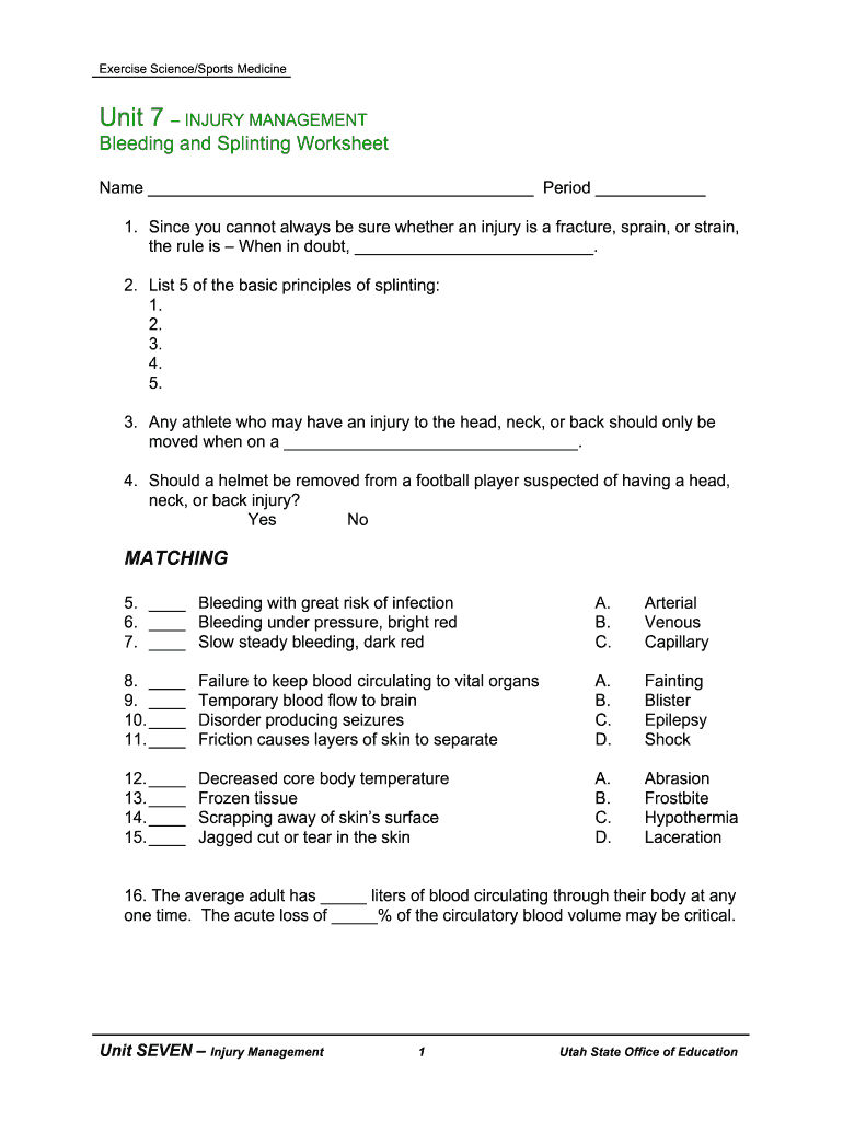 Unit 7 Injury Management  Form