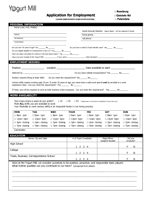 Yogurt Mill Application  Form