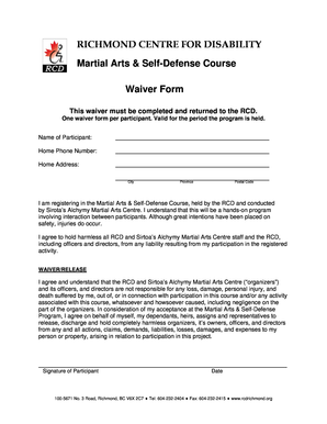 Martial Arts Waiver  Form