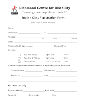 Registration Form English Course