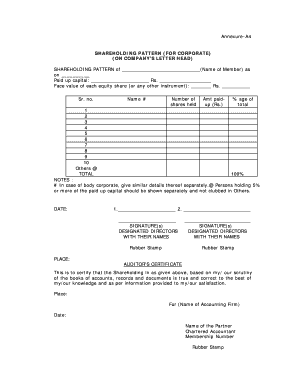 Shareholding Pattern Format