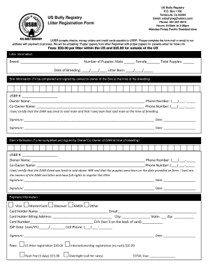 US Bully Registry PO Box 1180 Temecula Ca 92593 US  Form