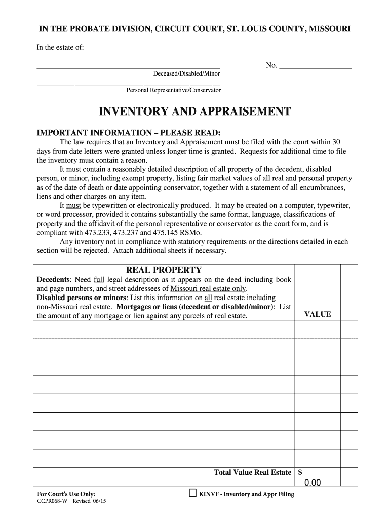 Get and Sign Missouri Inventory and Appraisement Form 2015-2022