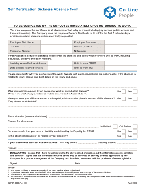 Self Certification Sickness Absence Form on Line Oldesigngroup Co