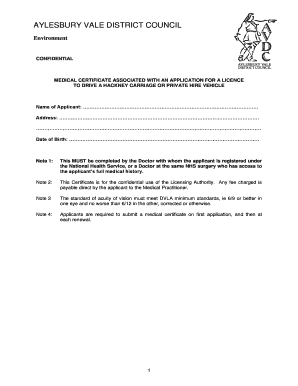 MEDICAL CERTIFICATE ASSOCIATED with an APPLICATION for a LICENCE Aylesburyvaledc Gov  Form