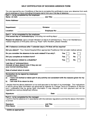 Self Certification Form Wales
