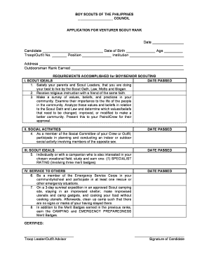 Venturer Scout Rank Worksheet  Form