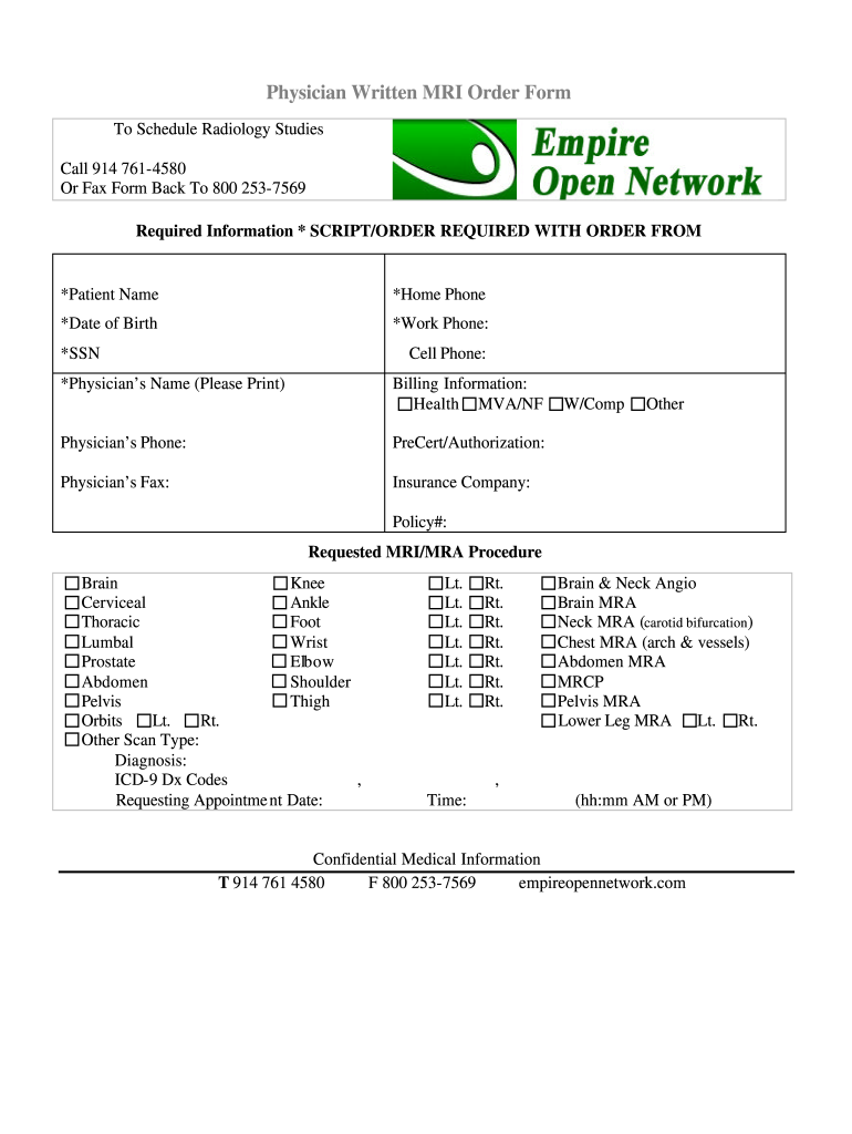 Mri Order Form