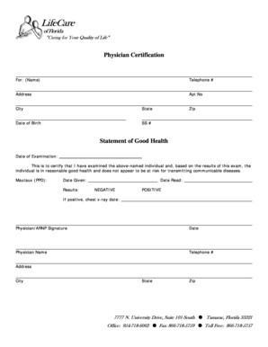 Statement of Good Health Form