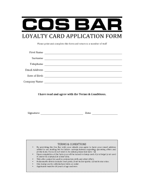 Loyalty Card Application Form Sample