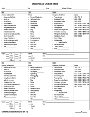 Antecedent Behavior Consequence Checklist  Form