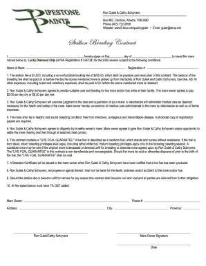 Blank Stallion Breeding Contract  Form