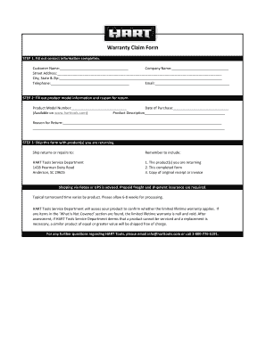 Hart Warranty Claim  Form