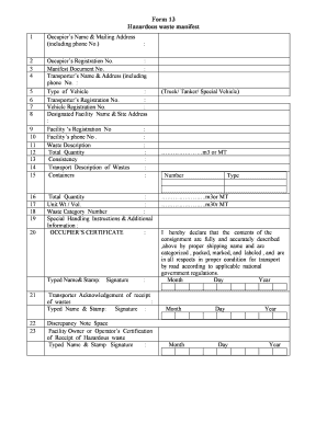 Form 13 Hazardous Waste