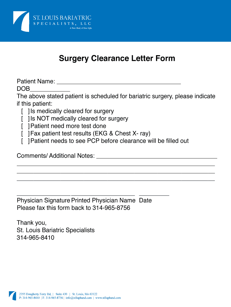 Preop Clearance Letter  Form