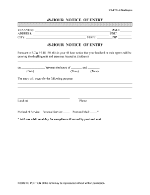 48 Hour Notice to Enter Washington State Template  Form