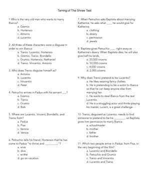 Taming of the Shrew Test PDF  Form